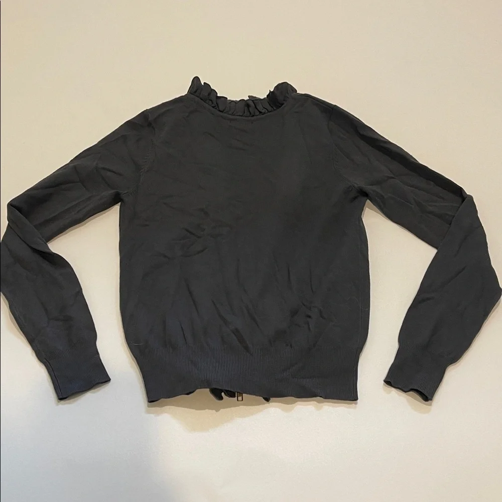 Olivia M. Black Ruffled Cardigan with Zip